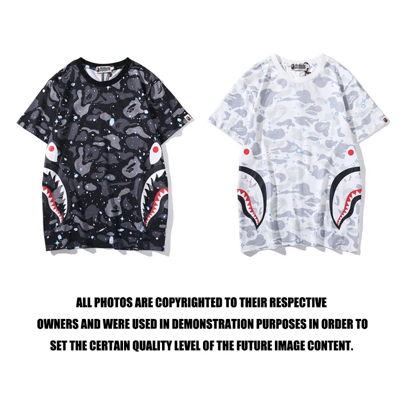 

Bape Shark Starry Night Printing Summer Men Women's Tee shirt Harajuku Casual Couple Camo Short Sleeve T-shirt Black White