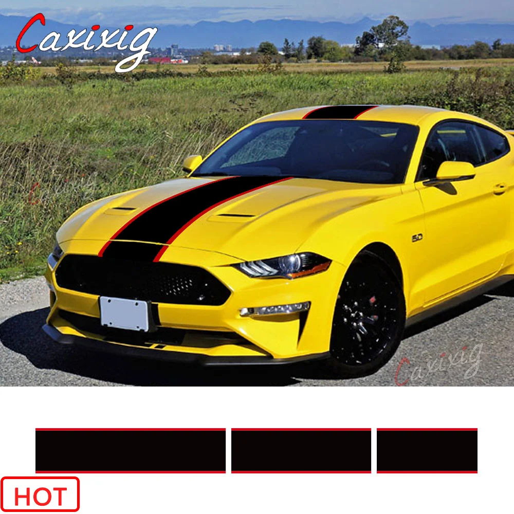 

3Pcs Car Stickers Graphics Stripes Kit Vinyl Tuning Cover For Ford Mustang GT500 GT350 GT Auto Hood Bonent Roof Tail Decor Decal