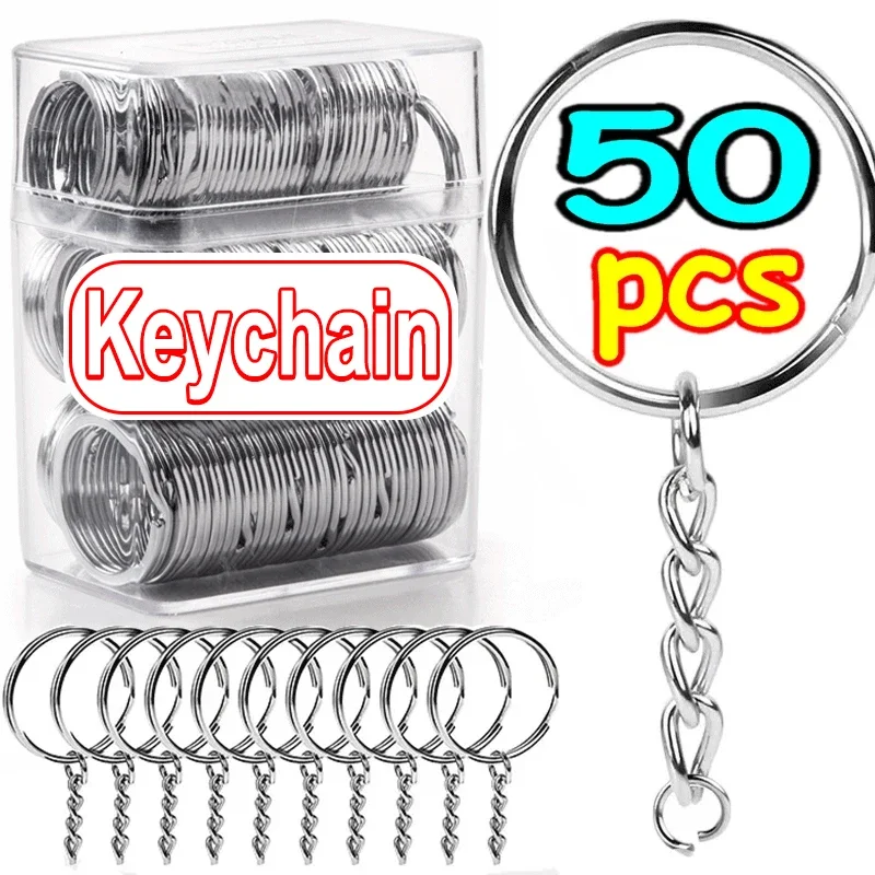 

5-50pcs Metal Blank Keyring Keychain Split Rings DIY Keyfob Key Ring Lobster Clasp Key Pendant Chains Buckles Stainless Steel