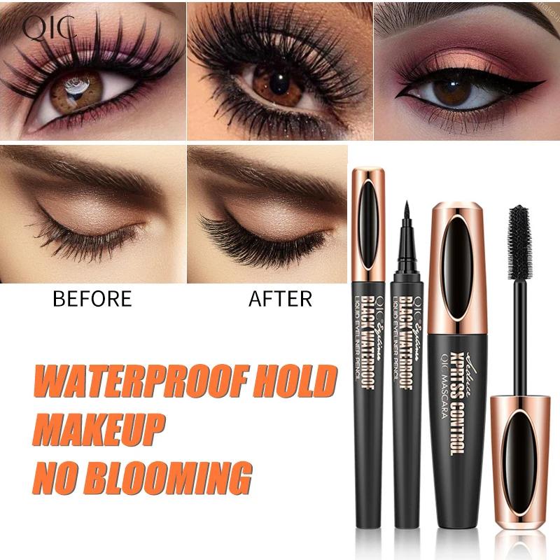 

Mascara Eyeliner Set 2 in 1 4D Silk Fiber Lashes Abundant Magic Length Thick Black Curly Cosmetics Makeup Eyelash free shipping