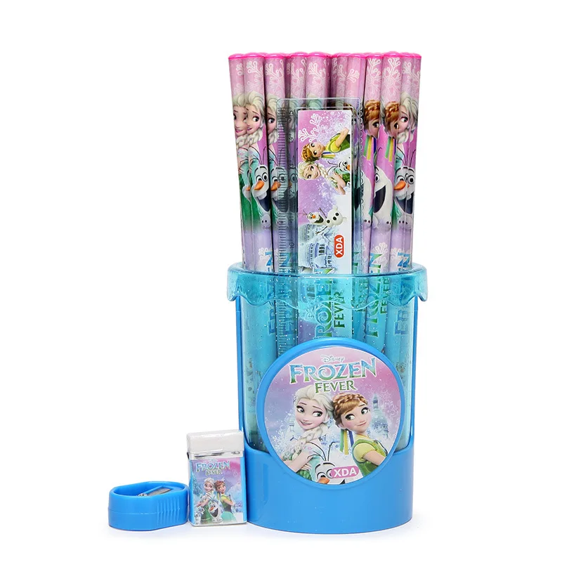 

Disney Anime Surrounding Frozen Spider-Man Stationery Set 50 Pencils Plus Pen Holder Eraser Sassafras Sharpener Children's Gift