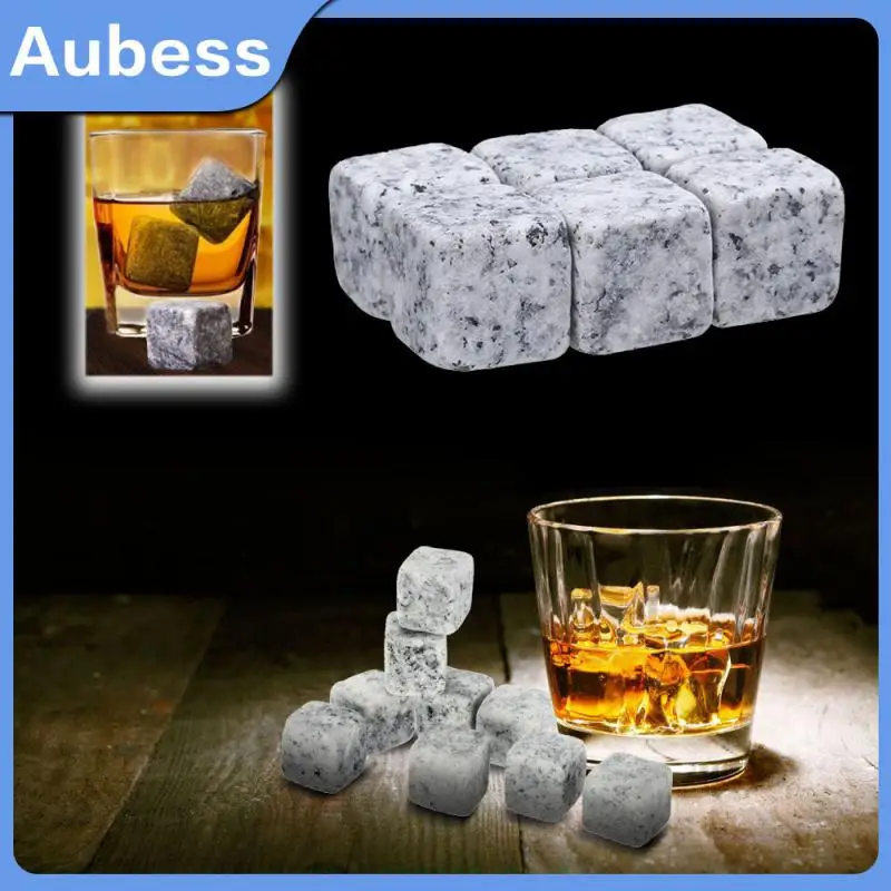 

Natural Whiskey Rocks Wine Drinks Cooler Cubes With Bag Granite Pouch Ice Stones Bar Utensils 6 Pcs Gift Favor Whisky