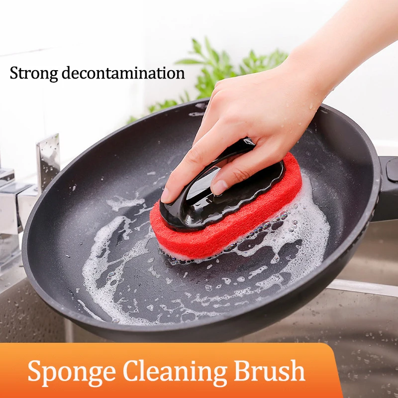 

Strong Decontamination Bathtub Brush Multi-function Sponge Wipe Tile Brush Kitchen Supplies Wash Pot Cleaning Brush With Handle