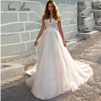 vintage sweetheart a line wedding dress v neck lace appliques bride dress backless beach bridal gown vestido de novia