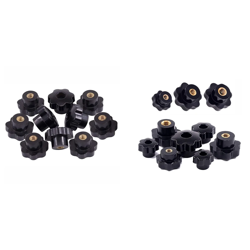 

BEAU-Plastic Screw On Type Knurled Clamping Nuts Knob Handle Star Knob Black Threaded Hand Knob
