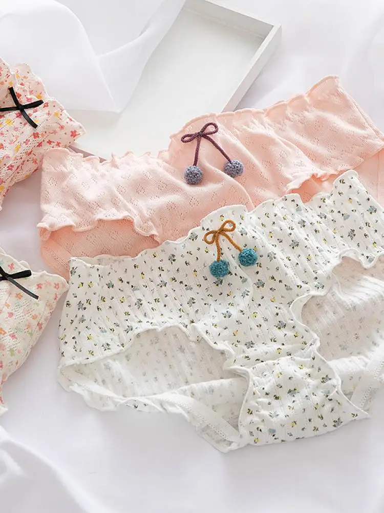 

2022 New Style Women'S Hollow Mesh Floral Briefs Ruffle Panties Comfortable Baby Cotton Underwear Cute Mid Waist Bottoms
