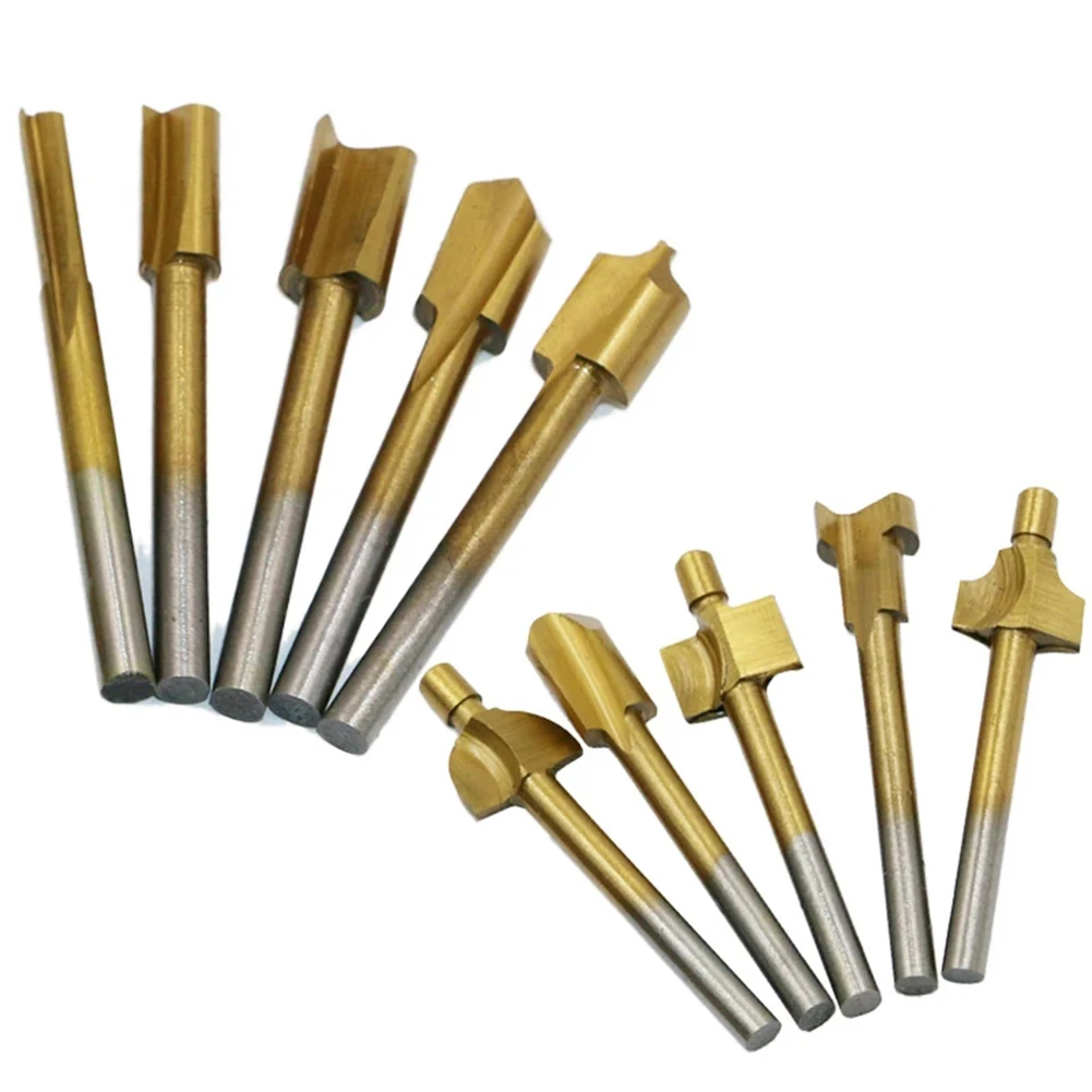 

10pcs HSS Rotary Milling Cutter Titanium Coated Woodworking Router Bits Wood Cutter Milling Used