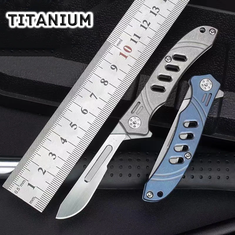 

Titanium Alloy Scalpel Fast Open Folding Knife EDC Medical Outdoor Unpacking Pocket Utility Knife 10PCS NO.22 Replaceable Blades