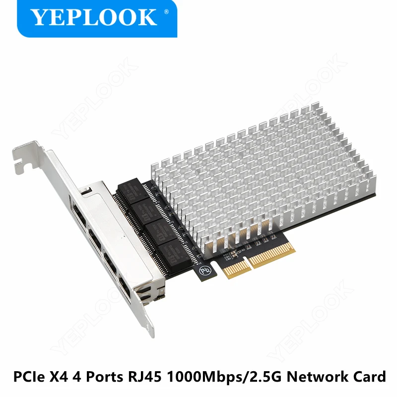 PCIe X4 4 Ports RJ45 10/100/1000Mbps/2.5G Network Card Gigabit Ethernet Card Chipset RTL8125BG For Server Desktop Computer