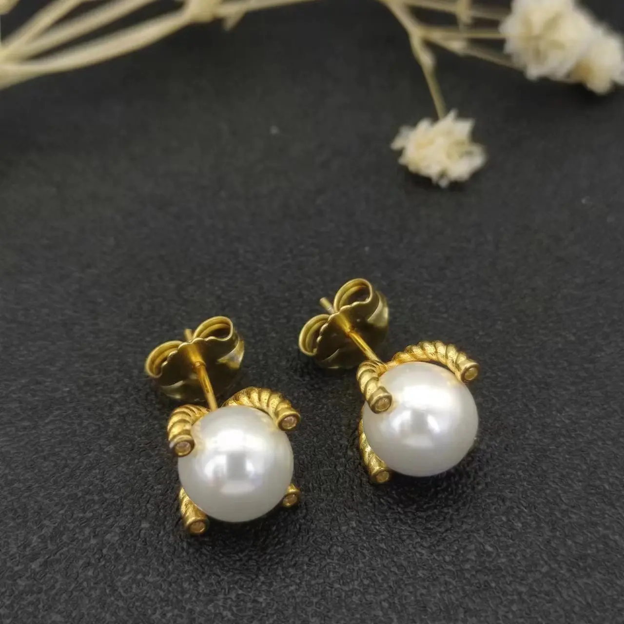 David Yurman Gold Hook Twisted Wire Buckle Pearl Earrings in Sterling Silver With 14K Yellow PlatedPlated