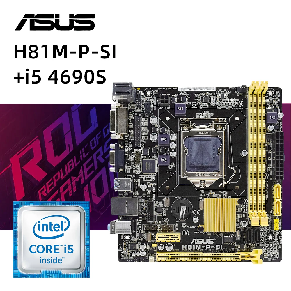ASUS H81M-P-SI + I5 4690S cpu LGA 1150 комплект материнской платы intel H81 материнская плата DDR3 16 Гб PCI-E 2,0 SATA III VGA USB3.0 Micro ATX