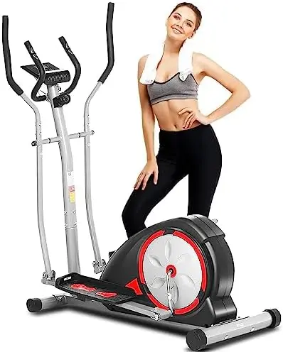 

Machine, Cardio Exercise Elliptical Machines with Pulse Rate Grips and LCD Monitor, 8 Resistance Levels Smooth Quiet Driven for