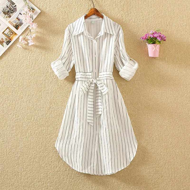 

2023 autumn women's fashion striped dress for pregnant women white