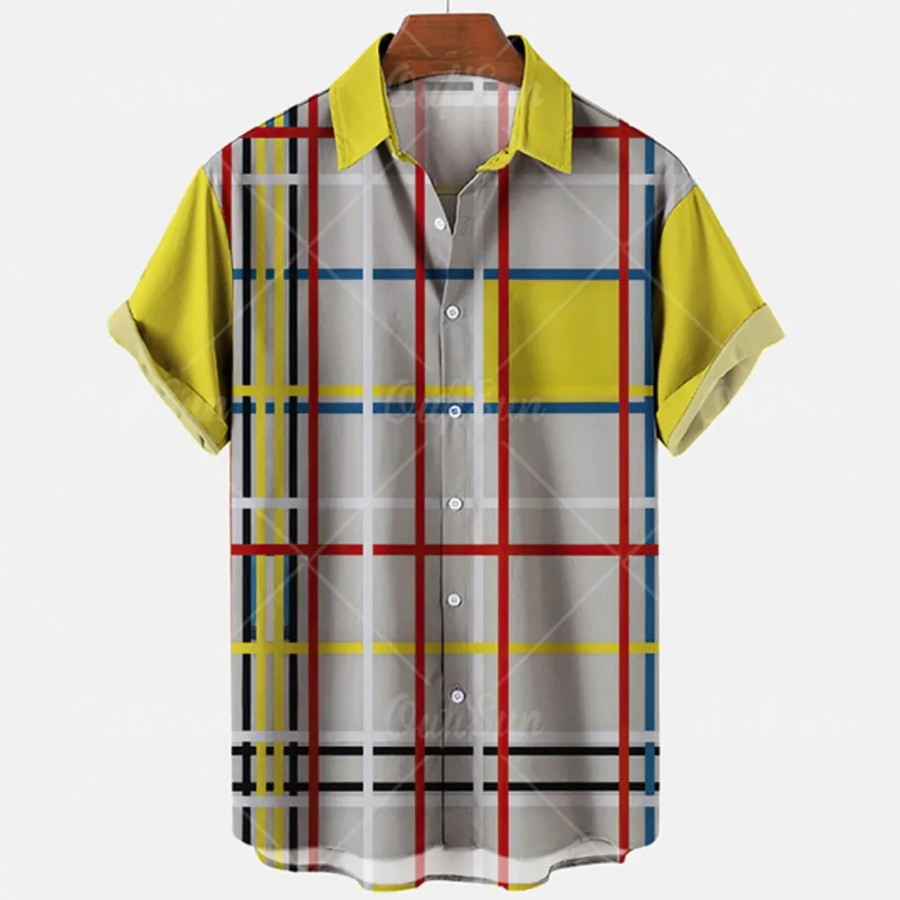 

2023 Hawaiian Shirt Men 5xl Men's Striped Shirt 3d Print Fashion Casual Retro Style Short-sleeved Unisex Shirt Camisa Manga Curt