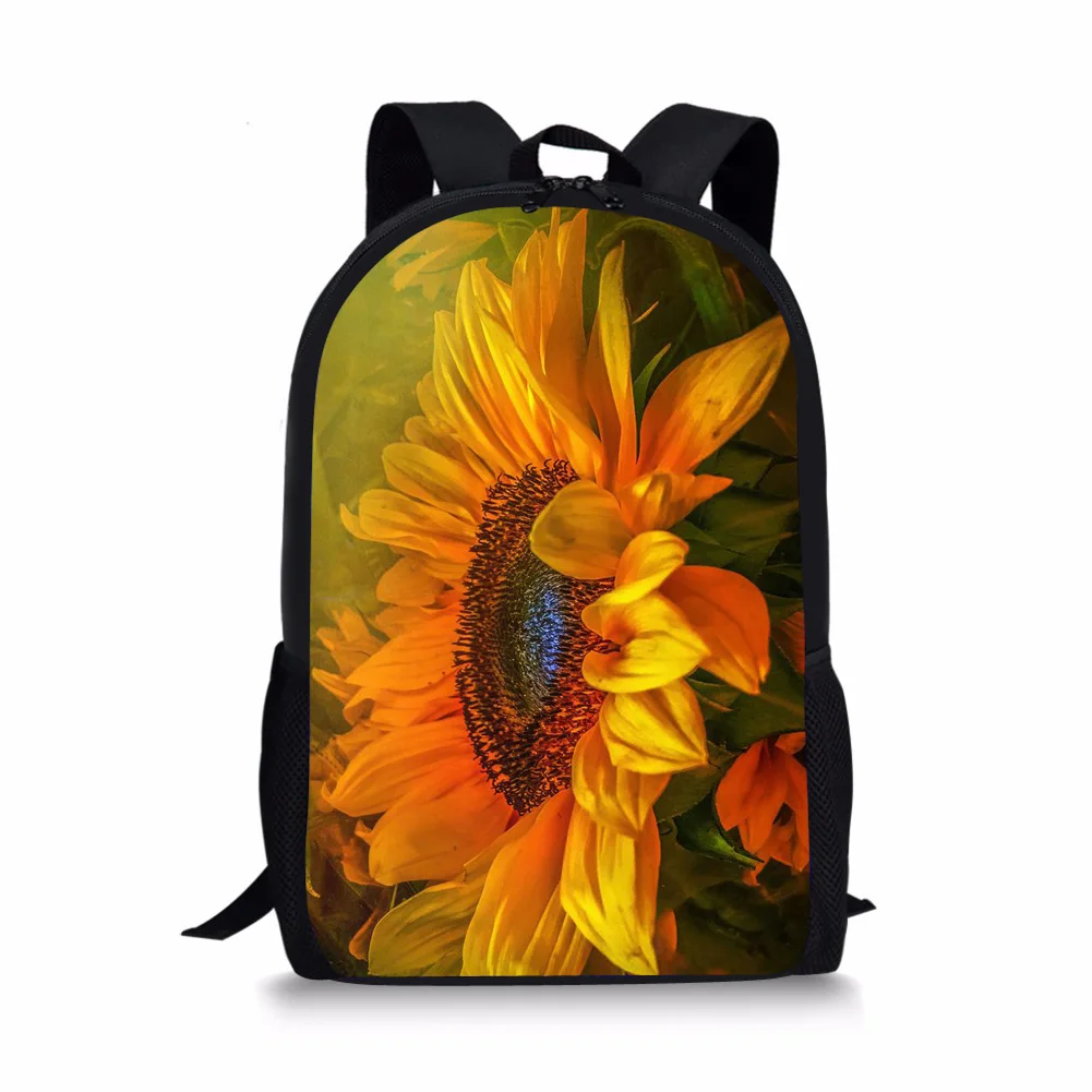 Sunflower Print New Large Schoolbag Student School Backpack Waterproof Bagpack Capacity Primary Book Bags