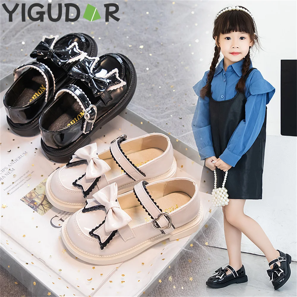 

Girls Black Leather Shoes Black White Flats Giels Fashion White Princess Shoes Elementary School Performance Shoes girls shoes
