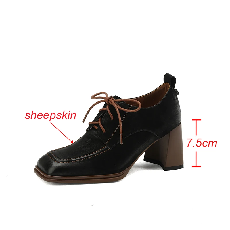 Kanseet Women Shoes 2023 New Spring Vintage Square Toe Cross-Tied Genuine Leather Pumps Handmade High Heel Lady Footwear Size 42