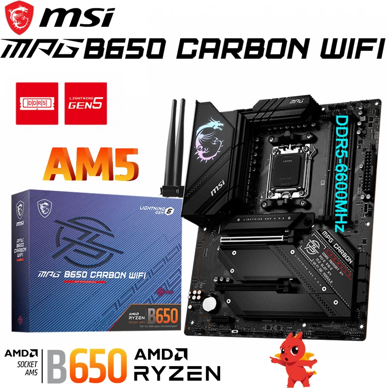 

MSI MPG B650 CARBON WIFI 6E Socket AM5 AMD Ryzen 7000 Series CPU Support DDR5 6600+(OC)MHz Memory PCI-E 4.0 M.2 ATX Motherboard