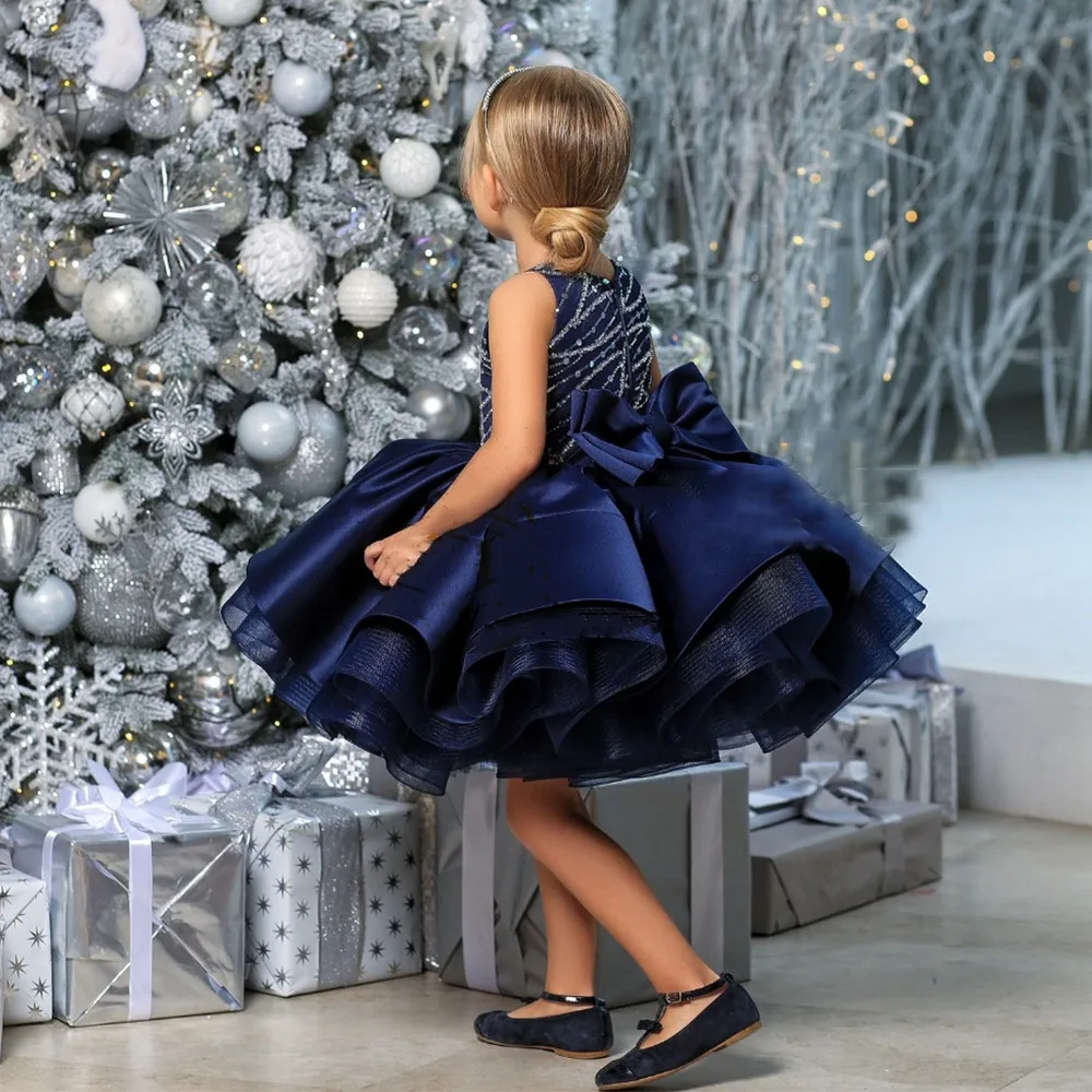 

Новое индивидуальное платье на день рождения для девочек с большим бантом, Многоярусное пушистое платье для конкурса, новинка