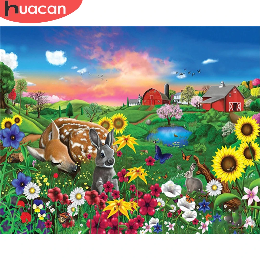 

HUACAN Oil Painting By Number Rabbit Animal Wall Art On Canvas DIY Frame Deer Picture Acrylic Home Decoration 75x60cm