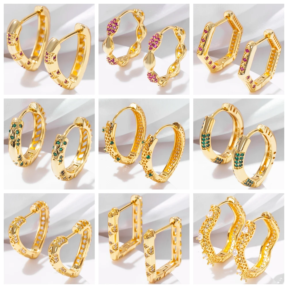 Yunkingdom 32 Different Punk Gold Hoops Geometric CZ Big Hoop Earrings for Women Wedding Hollow Indian Jewelry 2022 New |