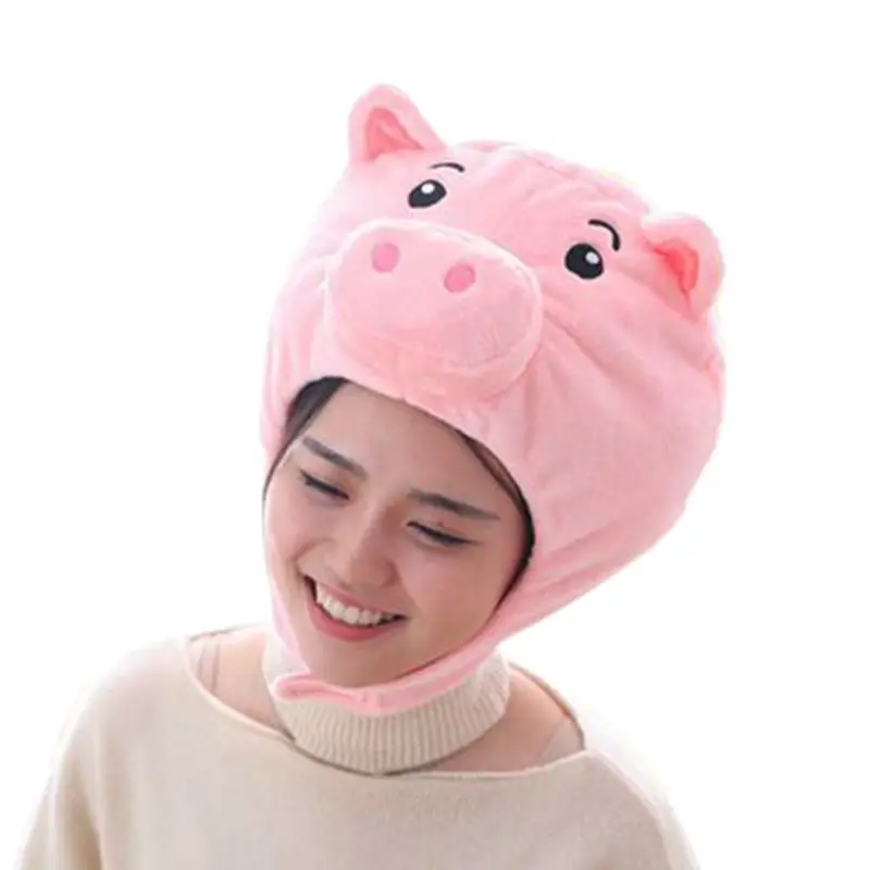 

Japanese Sweet Women Girl Plush Pig Animal Cap Funny 3D Nose Embroidery Cos