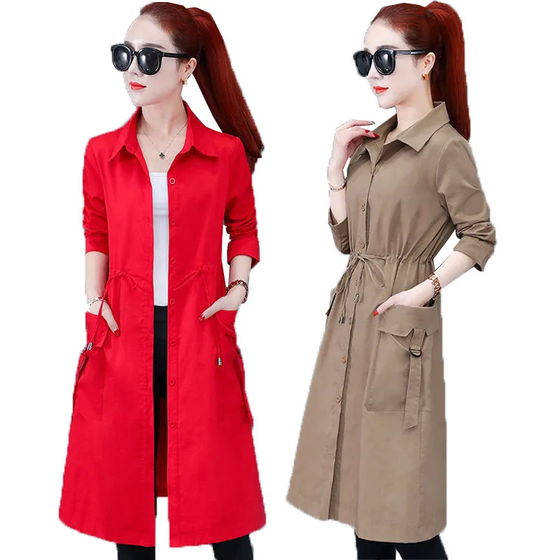 

Nice Women Windbreaker Spring Autumn Overcoat Female Long Trench Coat Fashion Slim Coats With Lined And No Lined WindbreakerC833