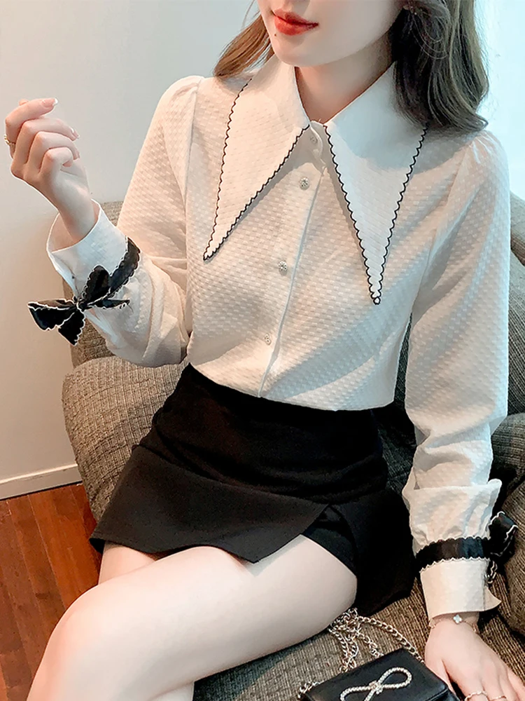 Женская шифоновая рубашка, французская шикарная рубашка с длинным рукавом, элегантная рубашка с длинным рукавом, весна 2022