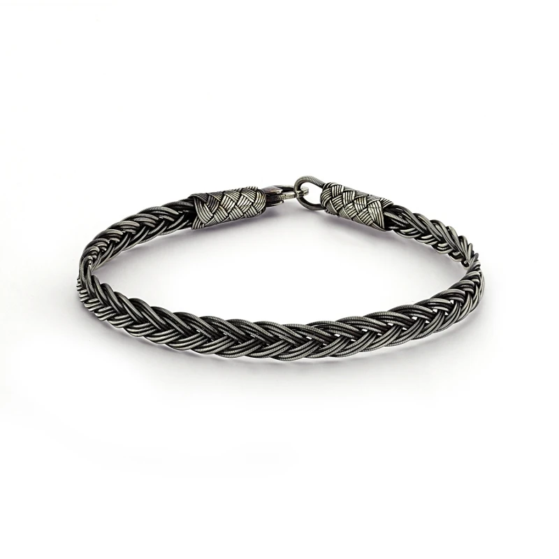 

Silver 925 Sterling Oxidized Kazaziye Hand Knitting Bracelet