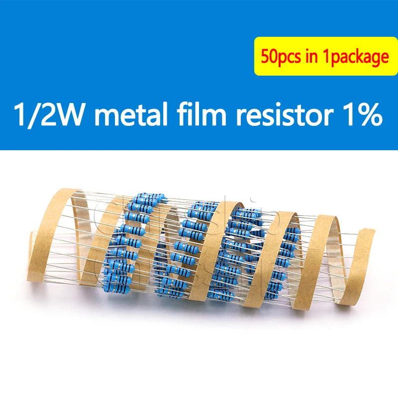 

Metal Film Resistor 1/2W 1% Five-color Ring Resistor 10ohm A Resistance Value (50 PCS)