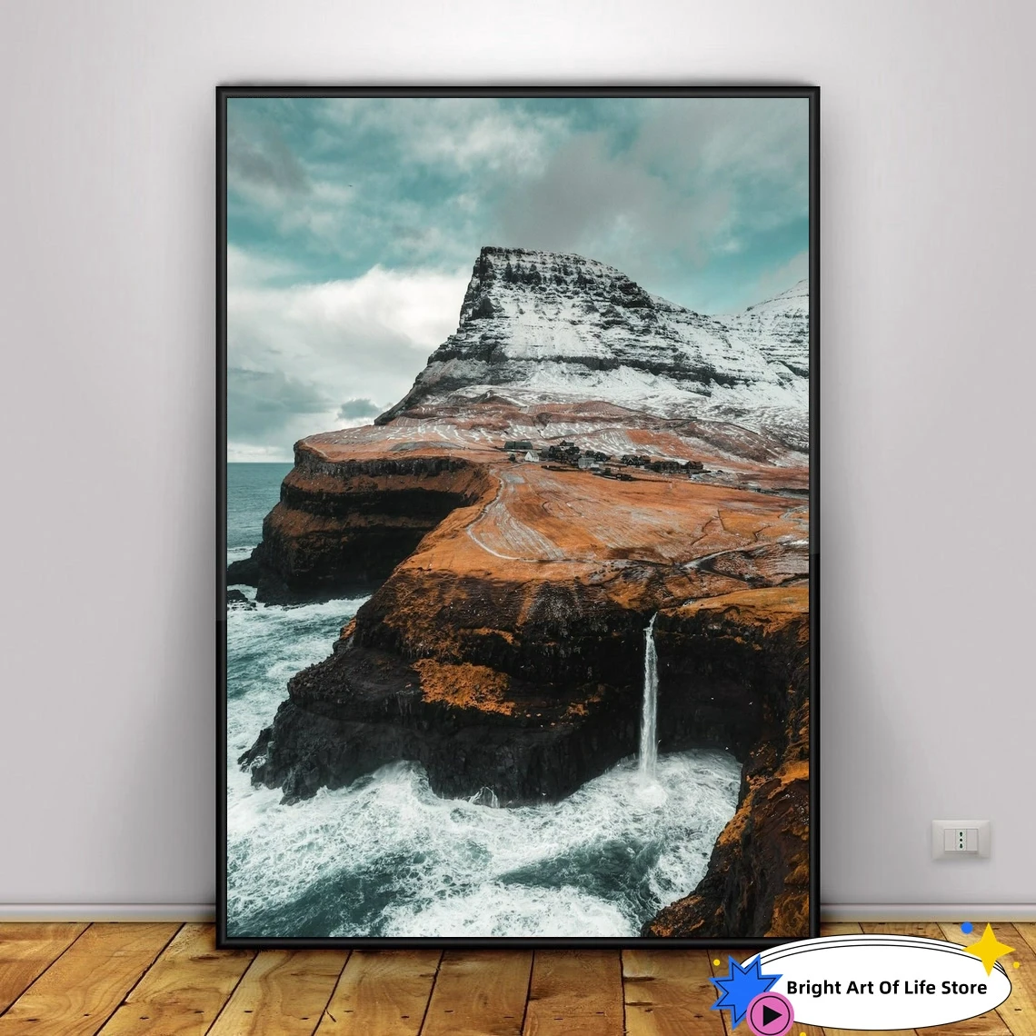 

MÚlafossur Waterfall Faroe Island Wall Art Print, Landscape Photo Poster