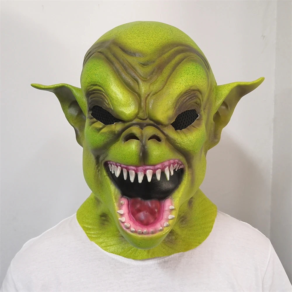 

Green Devil Monster Mask Goblin Latex Mask Halloween Cosplay Party Costume Headgear Horror Demon Makeup Props