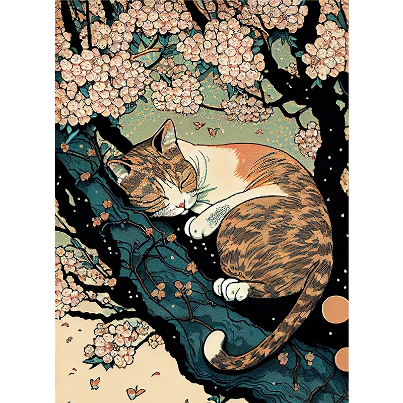 

Настенная картина "Спящий кот" в стиле укиё-э