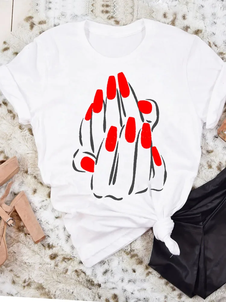 

T-shirts Top for Women Love Cartoon Cute Clothes Fingernail Nail Art Print Lady Graphic T Shirt Female Tee T-Shirt Women Tshirt
