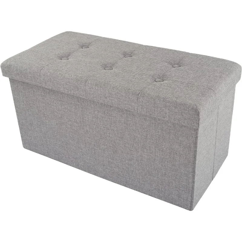 

Lavish Home Bench Folding Storage, Tufted Foam Padded Lid,Gray, Bench