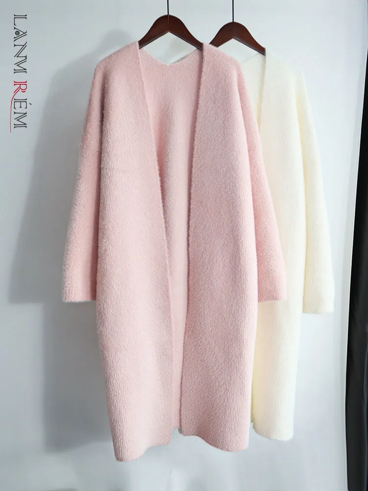 

LANMREM Imitation Mink Velvet Knitted Cardigan Women 2022 Autumn Winter New Korean Style Loose Long Solid Color Sweaters 2R4565