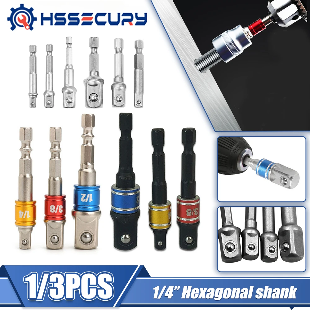 

3Pcs 1/4 3/8 1/2 Size Chrome Vanadium Steel Socket Adapter Hex Shank Extension Drill Bits Bar Hex Bit Set Power Tool Accessories