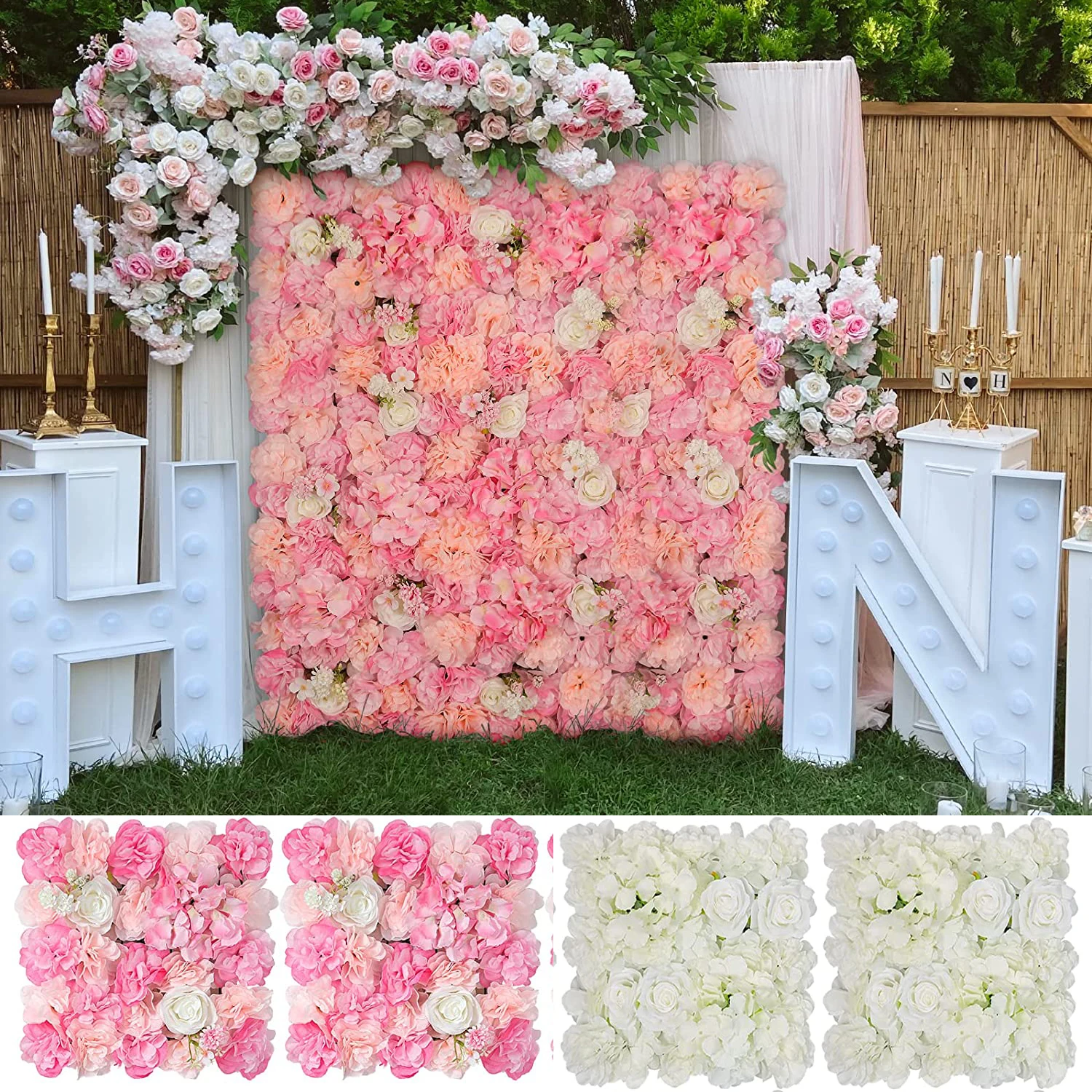 

Yannew 3D Artificial Flower Wall Panel Backdrop Silk Rose Mat Background for Home Party Wedding Wall Decoration Shop Baby Shower