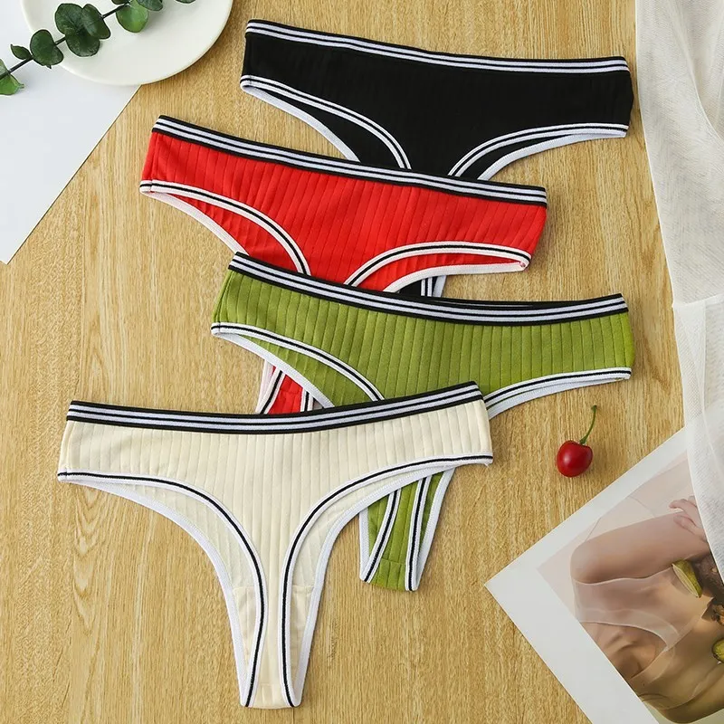 Solid Color Underwear Women's Low Waist Sexy Panties Thongs Comfortable G-String  Underpants Lingerie Breathable Soft Thongs