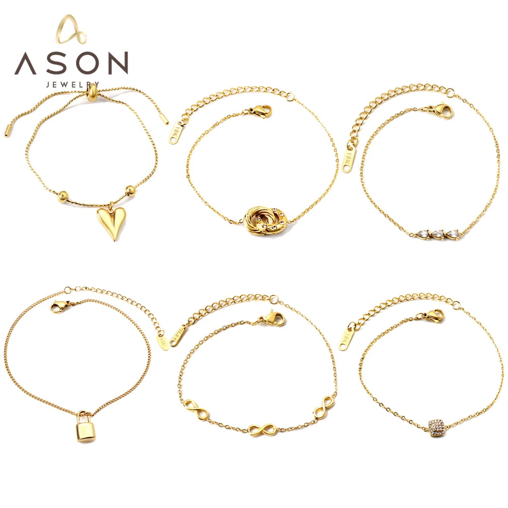 

ASONSTEEL Stainless Steel Pendant Chain Bracelets Star Lock Heart Charm Bangle Gold Color For Women Jewelry Trending Adjustable