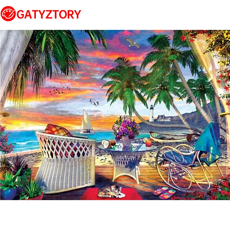 

GATYZTORY Oil Painting By Numbers With Frame Acrylic Home Decor Canvas Painting Wall Art Picture Scenery Artwork For Living Room