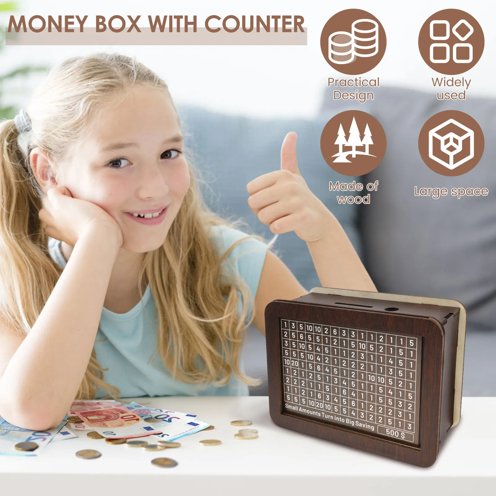 Большой Деревянный Ящик Для Денег Прямоугольная Банка Экономии Со Счетчиком