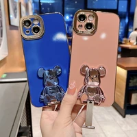 luxury electroplate cute silicone phone case for iphone 13 pro 11 12 xr x xs max 7 8 plus se with tie rod bracket soft cover