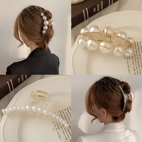 Женский акриловый зажим для волос, модный зажим для волос с жемчужинами на тыльной стороне головы, аксессуары для волос, 2022