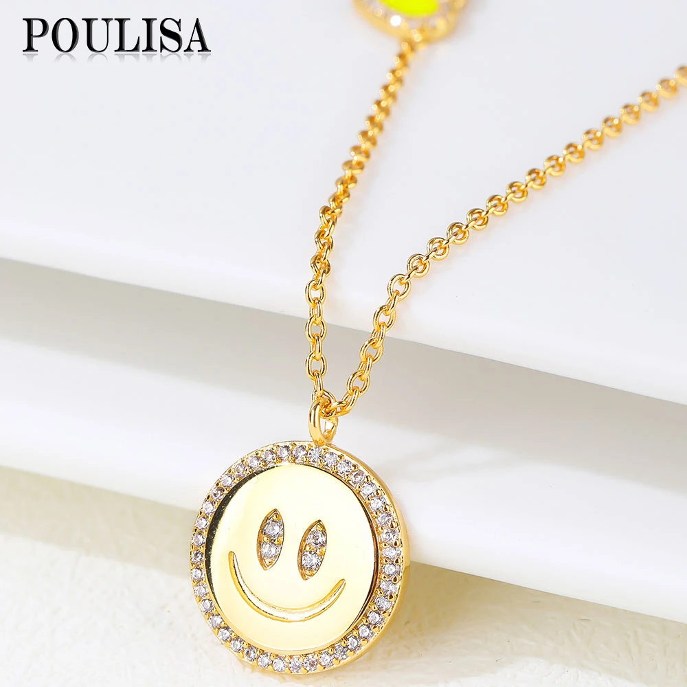 

Poulisa Cubic Zirconia Smile Pendant Necklaces Gold Color Heart Colgantes for Women Neck Jewelry Trending Products Gift