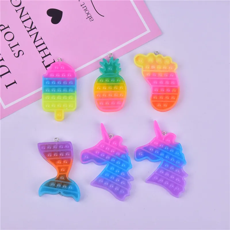 

Big Size 6pcs Rainbow Unicorn Mermaid Popsicle Pineapple Resin Charms for DIY Jewelry