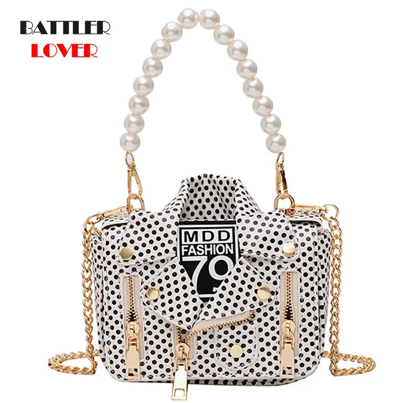 

Designer Women Messenger Bags Dot Mini Jacket Bag Lady Shoulder Bag Pearl Handle Chain Crossbody Bags Sac A Main Femme De Marque