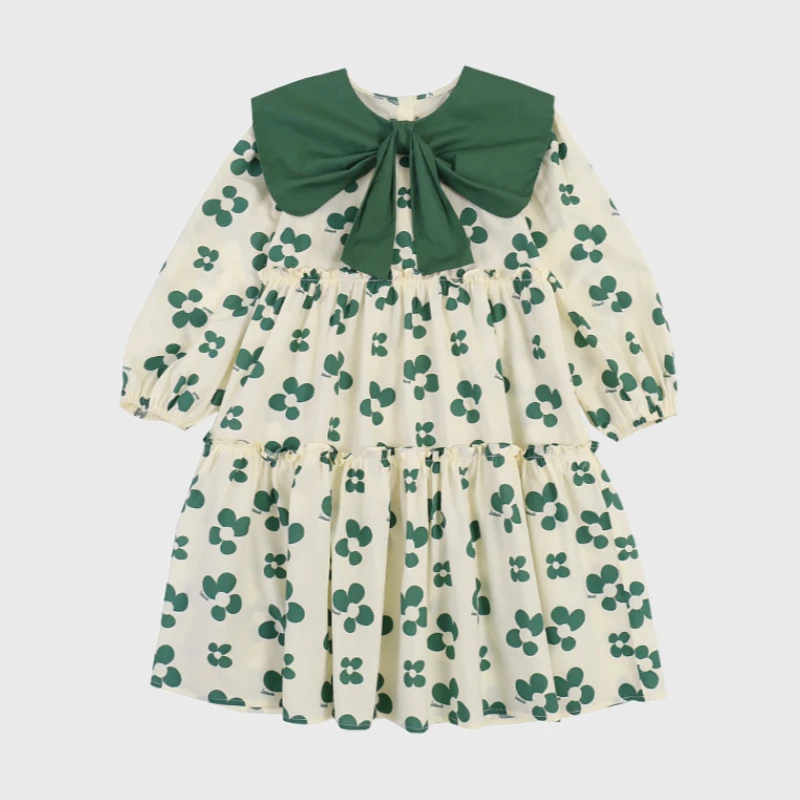 

Girls Spring Printing Dress 2022 Spring Kids Long Sleeve Casual Dresses Cute Bow Children Clothing Fashion A108