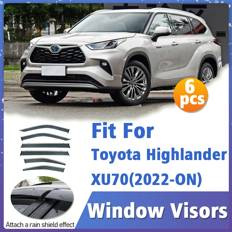 Window Visor Guard for Toyota Highlander XU70 2022-on 6pcs Vent Cover Trim Awnings Shelters Protection Sun Rain Deflector Auto