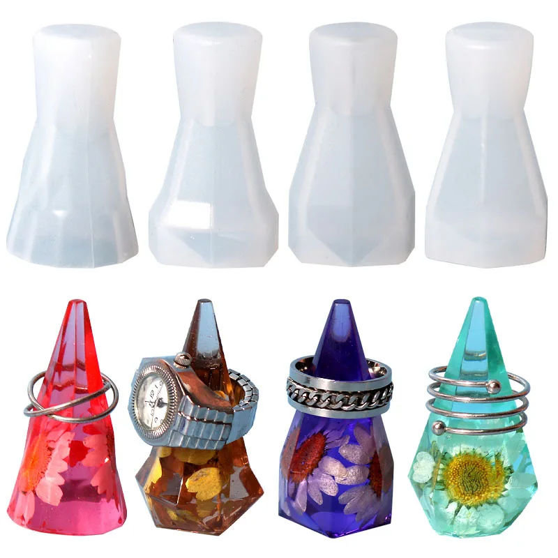 

4 Types Pyramid Style Jewelry Showing Holder Crystal Epoxy Resin Mold DIY Gift For Bracelet Watch Rings Holder Silicone Mold